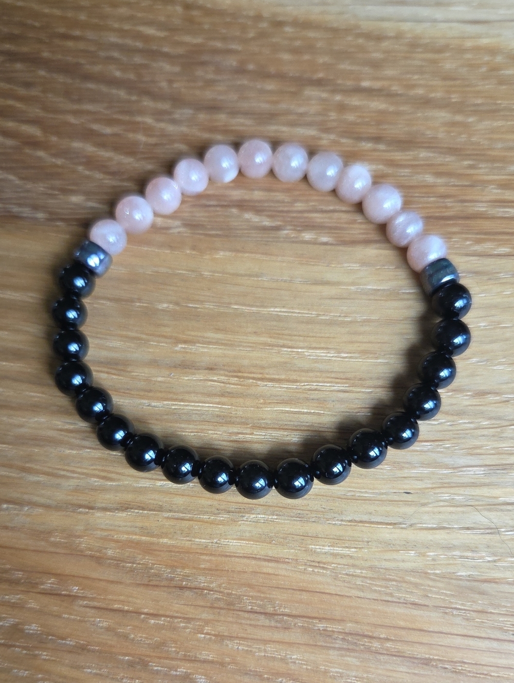 Sunstone & Black Onyx Beaded Stretch Bracelet | Handmade